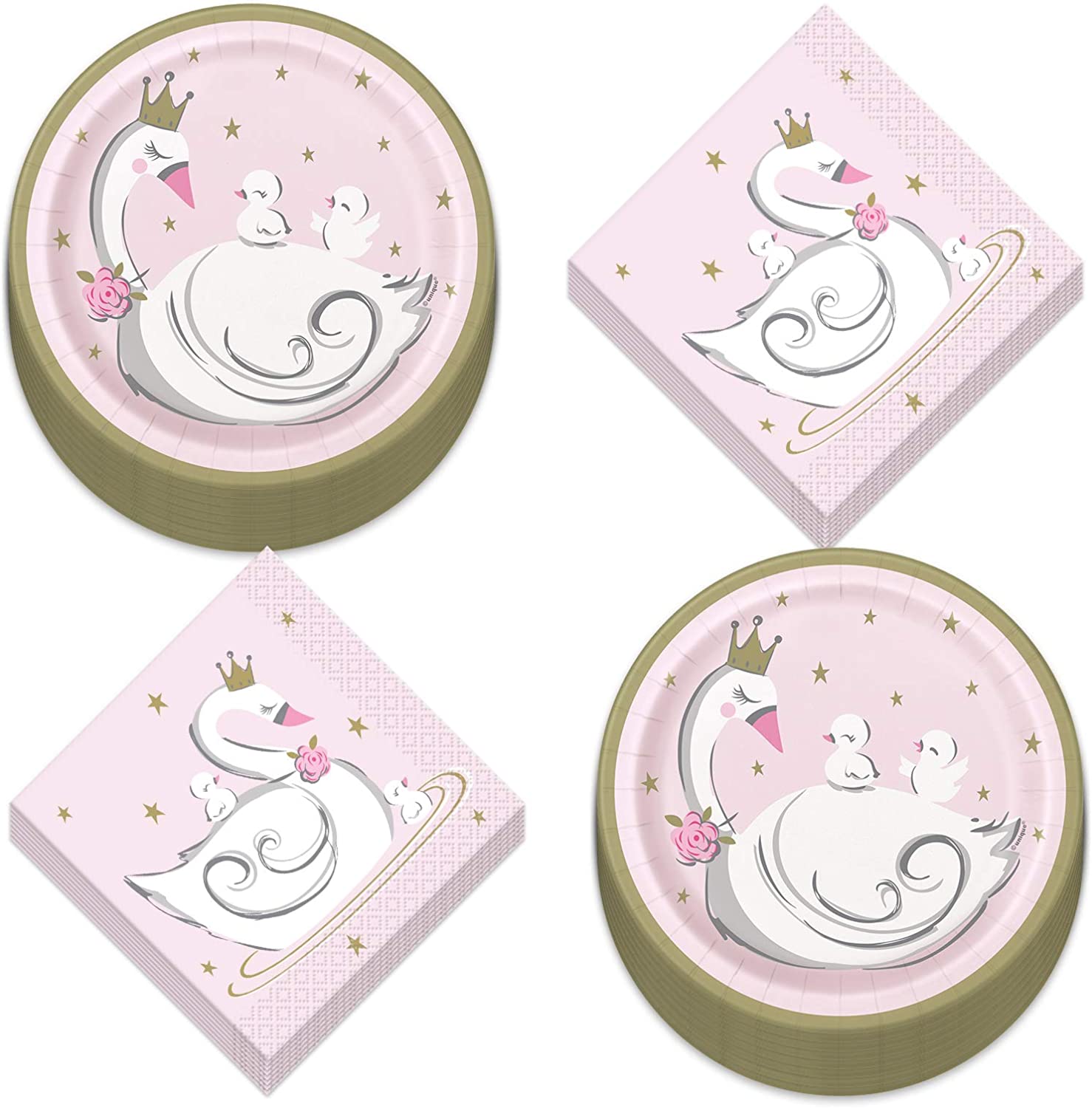 Swan Party Supplies Serves 16 Pink and Gold Swan Princess Paper Dessert Plates and Beverage Napkins Swan Party Supplies Serves 16 Pink and Gold Swan Princess Paper Dessert Plates and Beverage Napkins